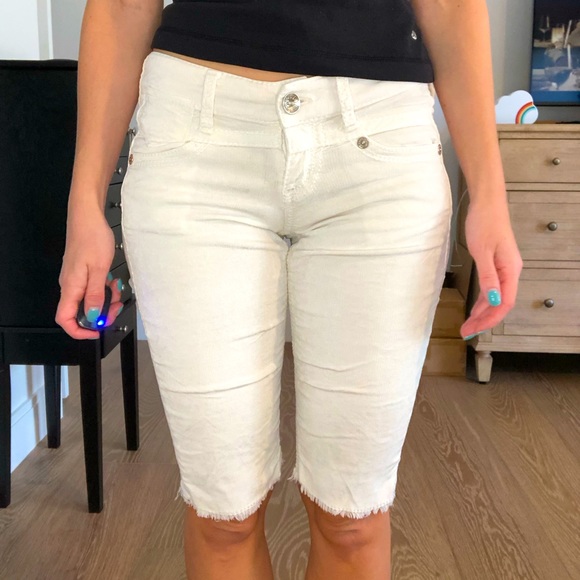 Blue Tattoo White Corduroy Bermuda Shorts - Picture 1 of 5